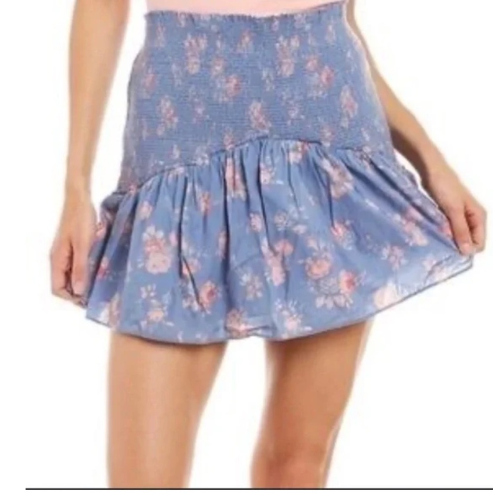 LoveShackFancy NWT Anguilla Mini Skirt Foral Print Cotton Blue Size S